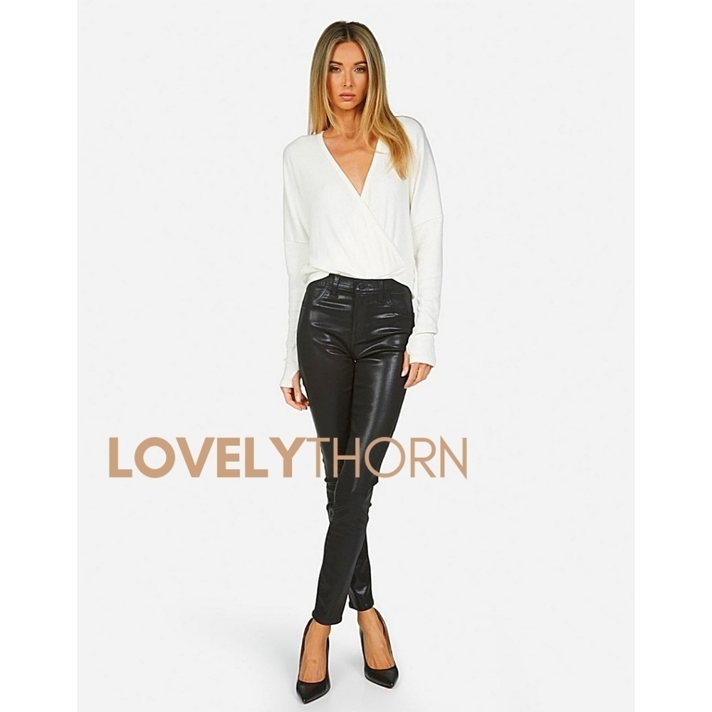 MICHAEL LAUREN // rhydian plunge v-neck rib knit surplice thumb hole sweater - Picture 3 of 11